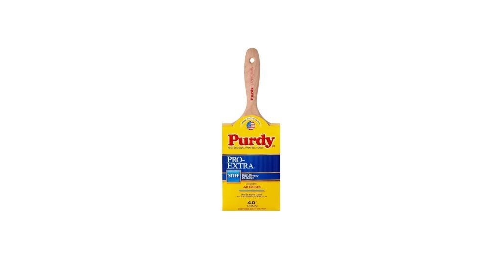 Purdy Nylox Swan flat brush applying smooth coat on white cabinet door