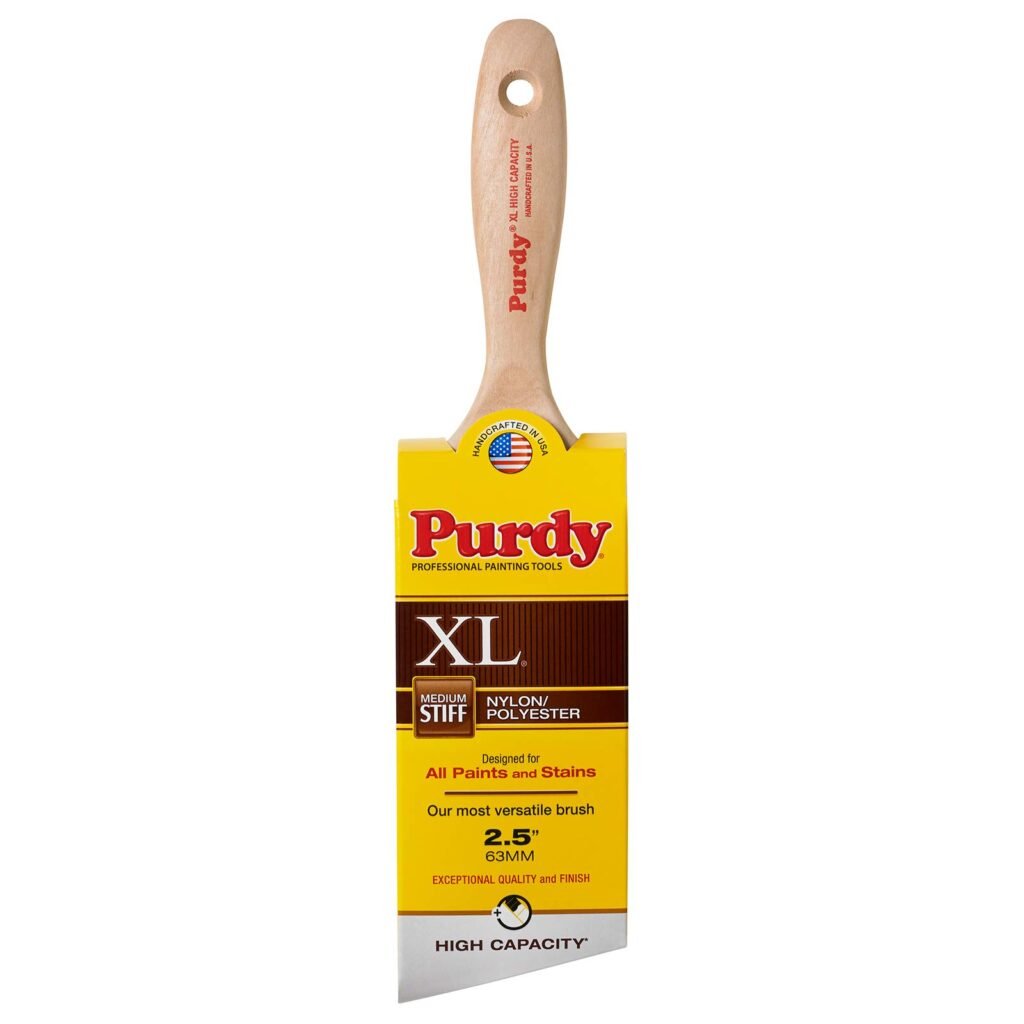 Purdy XL Cub angled sash brush with synthetic bristles designed for cabinet edge painting