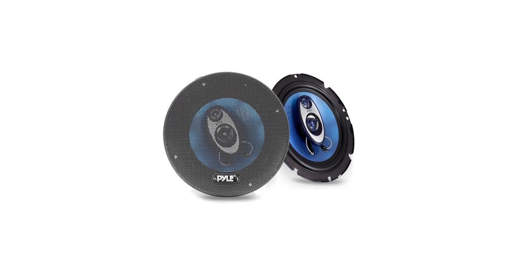 Pyle 6.5-inch three-way coaxial speaker with blue cone and round frame