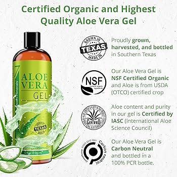 Seven Minerals organic aloe vera gel applied to red sunburned shoulder skin