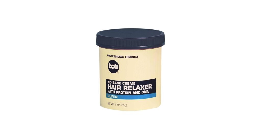 TCB hair relaxer jar with protein enriched formula label