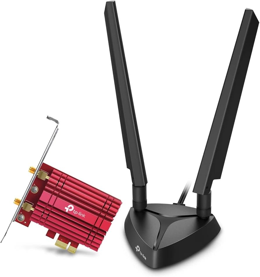 TP-Link Archer TXE75E tri band WiFi 6E card with antenna base for desktop PC