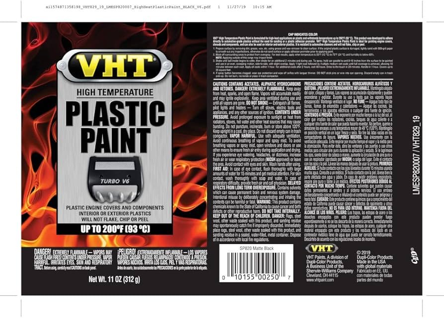 VHT Duplicolor high temperature plastic spray paint can in black gloss finish