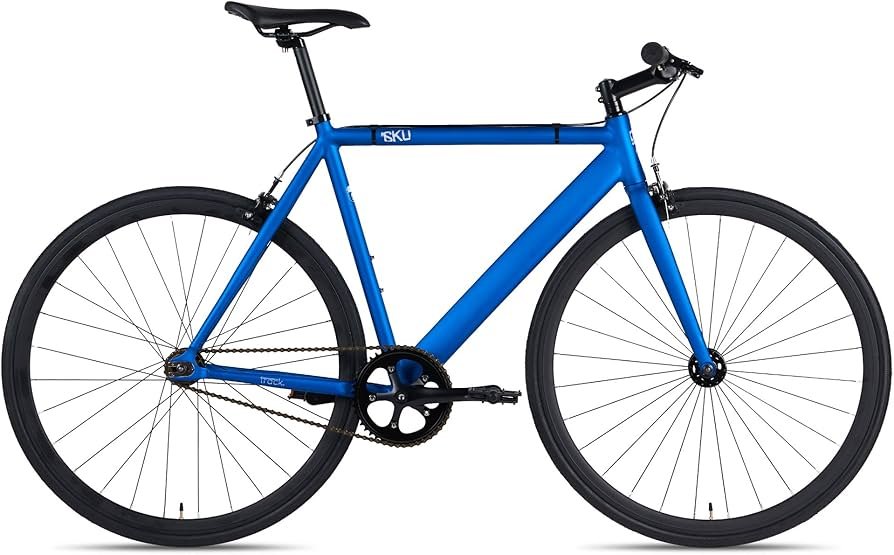6KU Urban Track fixed gear bike with slim tires parked on a city street