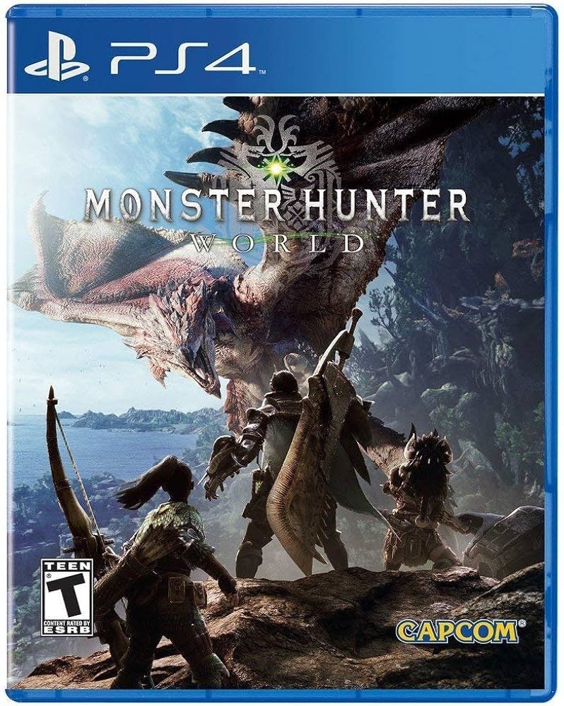 Monster Hunter World PS4 co-op hunt against large monster in open environment