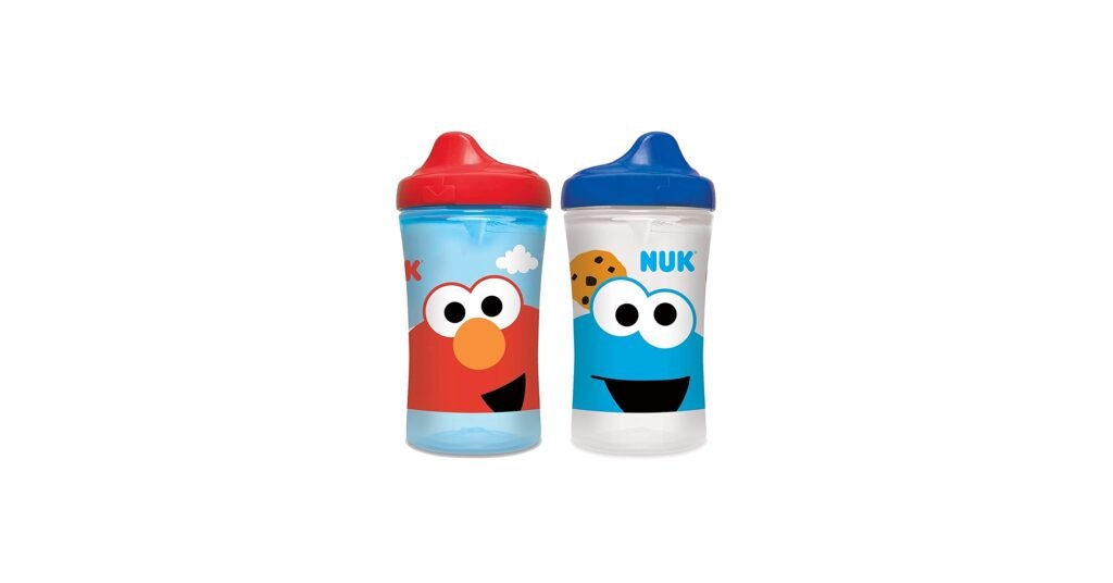 NUK Sesame Street hard spout sippy cups, 10 ounce size, two cups with colorful character print