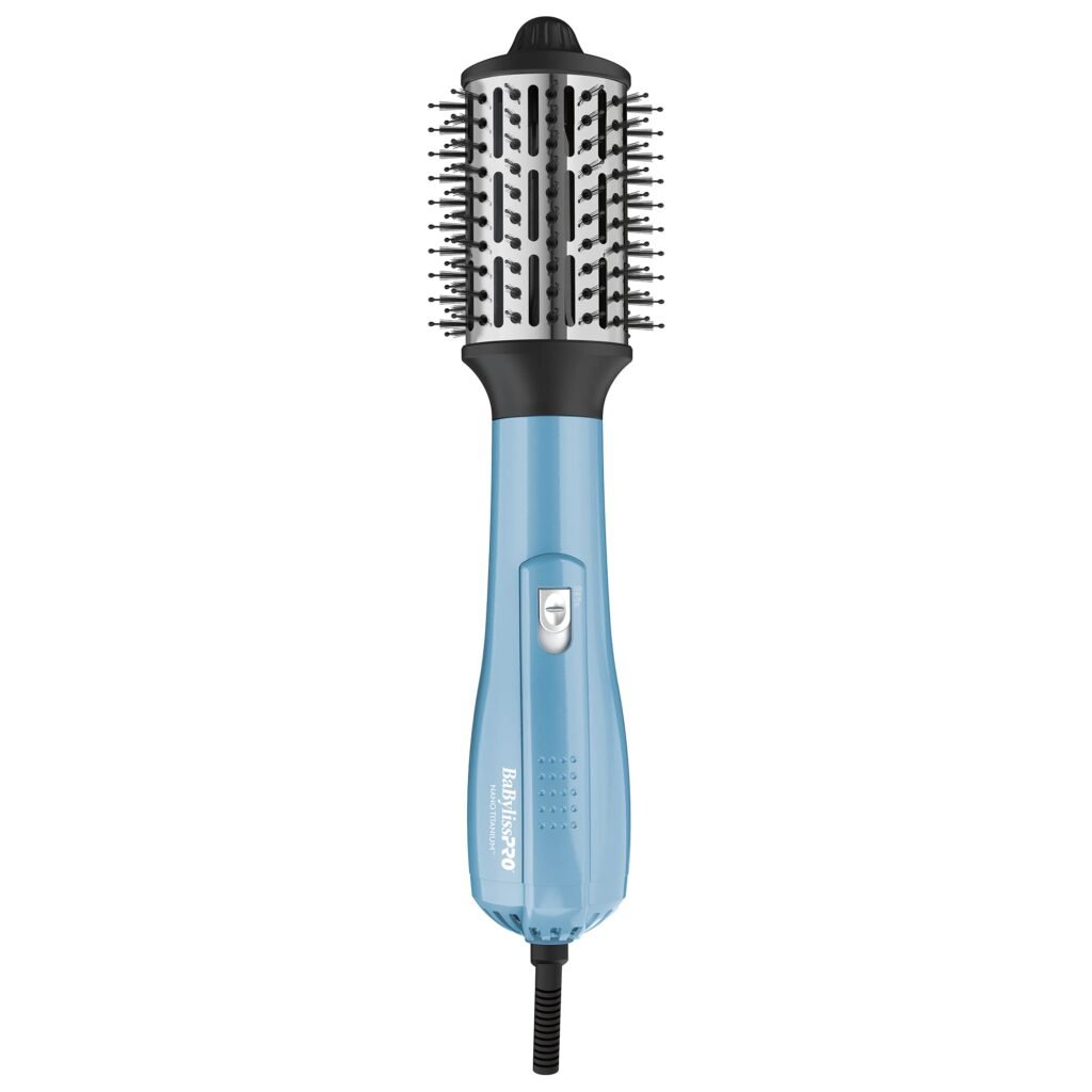 BaBylissPro Nano Titanium oval hot air brush with ionic barrel designed for fine hair volume and smooth finish