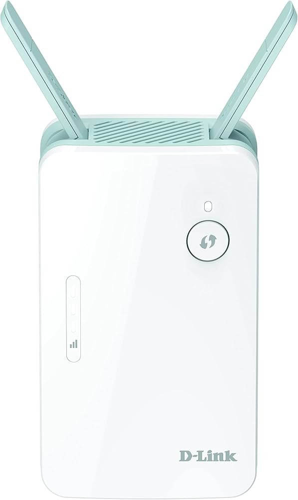 D-Link E15 AX1500 plug-in WiFi extender in a living room outlet