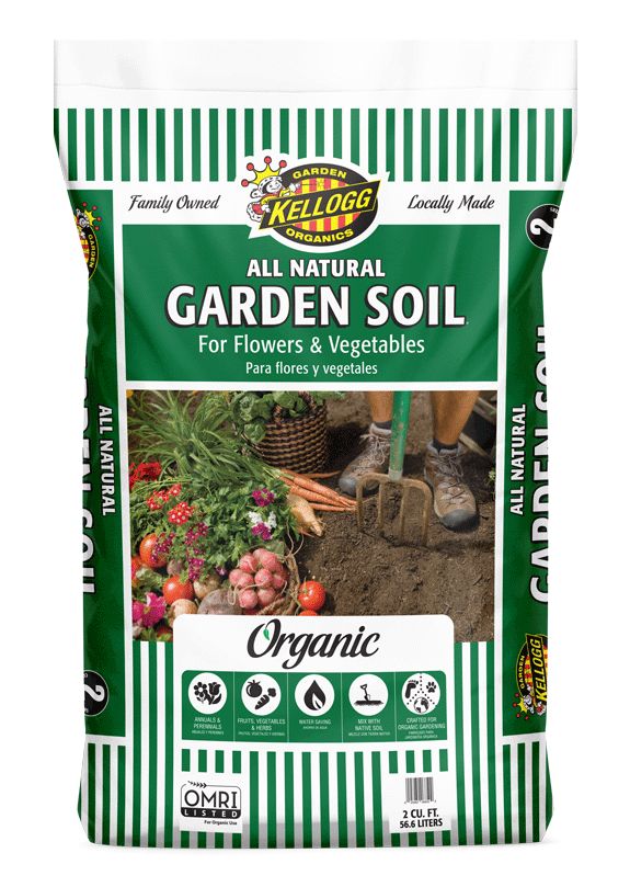 All-natural garden soil bag used as a soil add-in, mixed into native dirt in a rose bed