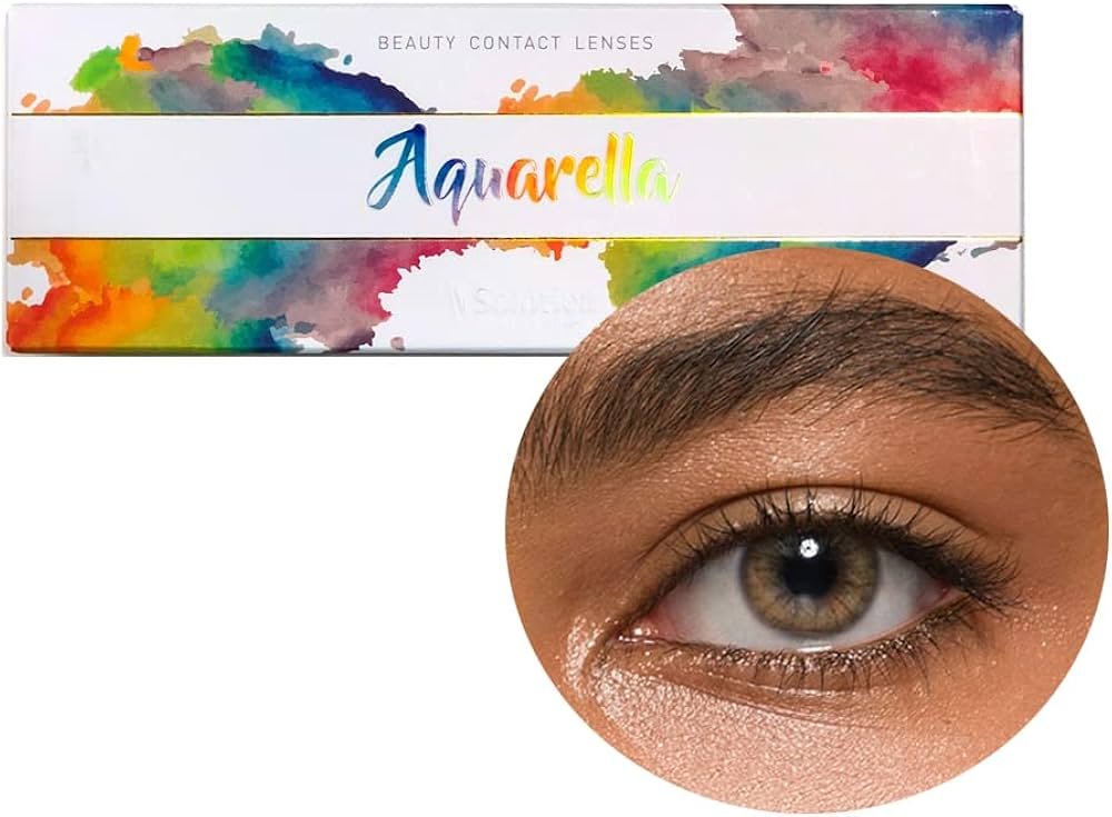 Solotica Aquarella Sienna Brown daily disposable contact lens on dark eyes