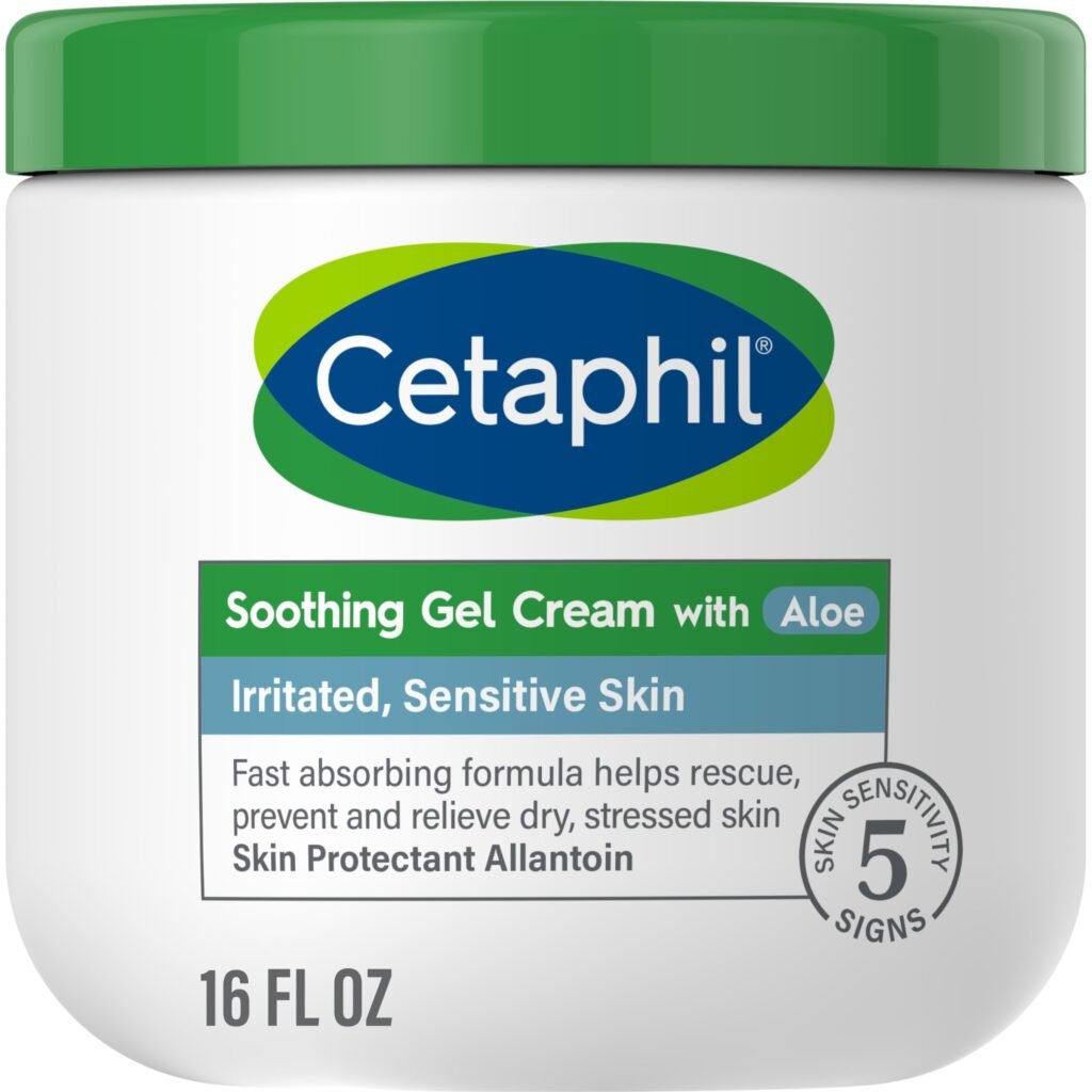 Cetaphil soothing gel cream jar with aloe and vitamin E