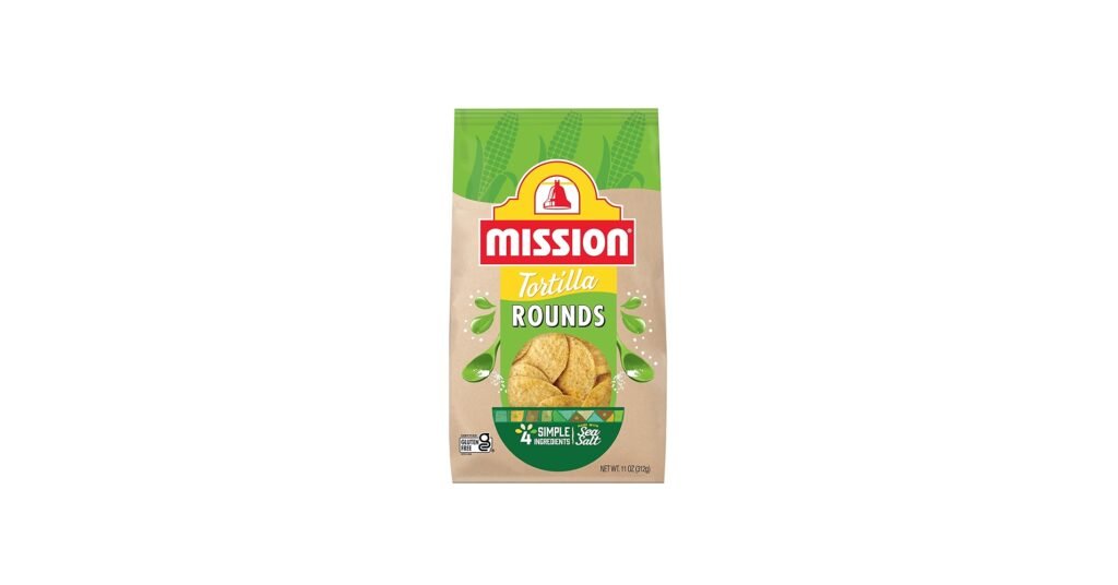 Mission tortilla rounds, round tortilla chips arranged for nachos