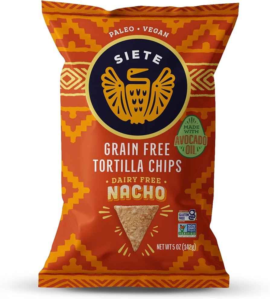 Siete grain-free tortilla chips, grain-free nacho chips with a crunchy texture