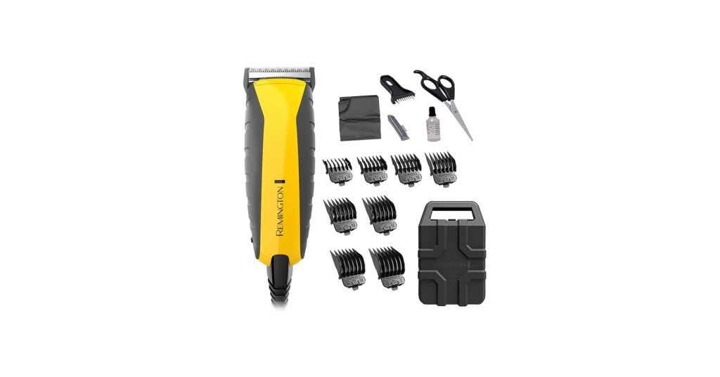 Remington HC5850 cordless haircut kit with guard combs and compact storage case for home use