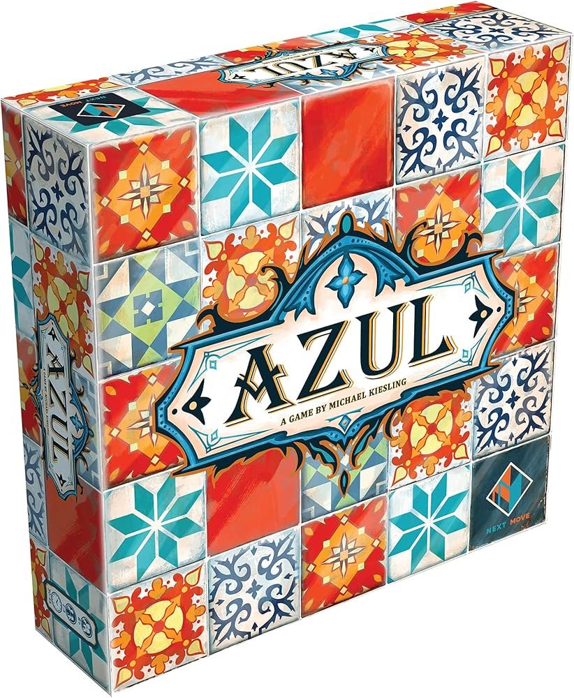 Azul board game with colorful tiles arranged on player boards
