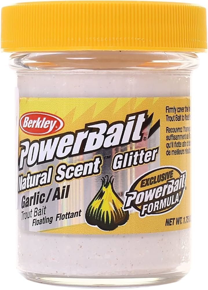 Berkley PowerBait Natural Scent attractant applied to a small trout lure before casting