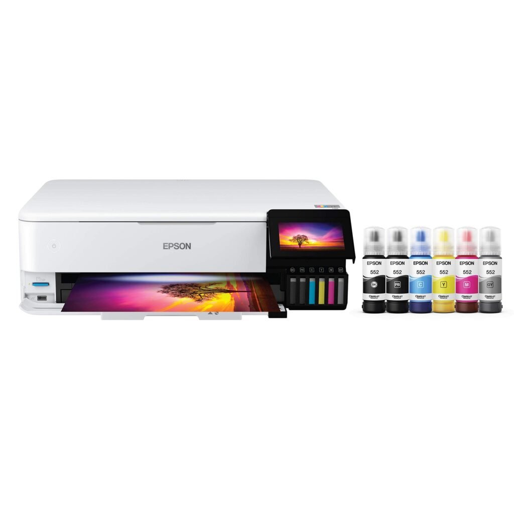 Epson EcoTank ET-8550 wide-format art printer with refillable ink tanks and touchscreen display