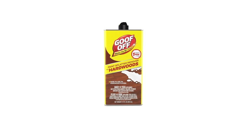 Spot paint remover used on small dried paint splatters on a hardwood floor area