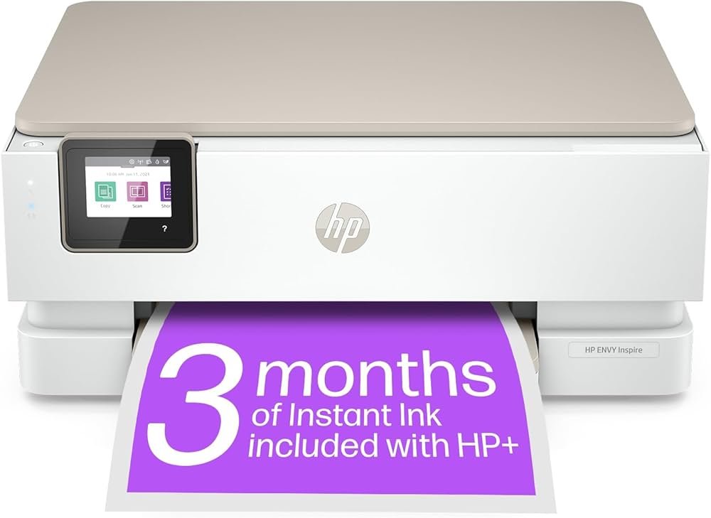 HP Envy Inspire 7200e printer scanner printing photos in a home setting