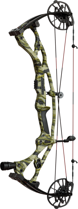 Hoyt RX-8 HBX Xact compound bow with stabilizer on outdoor range