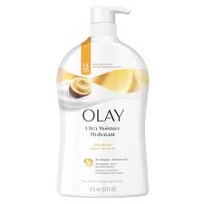 Olay Ultra Moisture Shea Butter body wash bottle for sensitive skin care