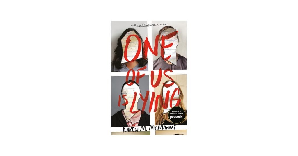 One of Us Is Lying trilogy with bold typography and school-themed cover art