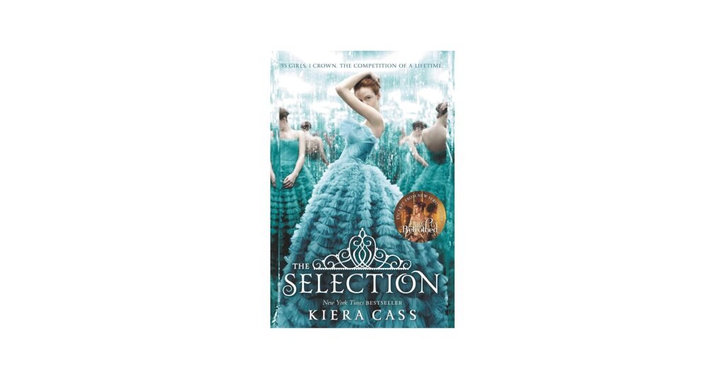 The Selection series books with gown-themed covers and bright formal designs