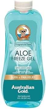 Australian Gold aloe freeze gel with lidocaine shown as best aloe for sunburn for pain and itch comfort in 2026.