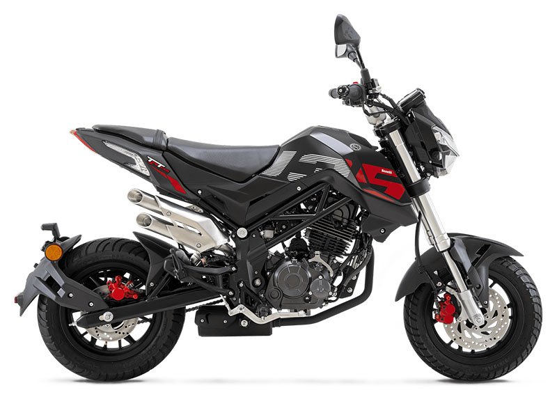 Benelli TNT mini bike for adults with sporty styling, upright bars, and small street wheels.