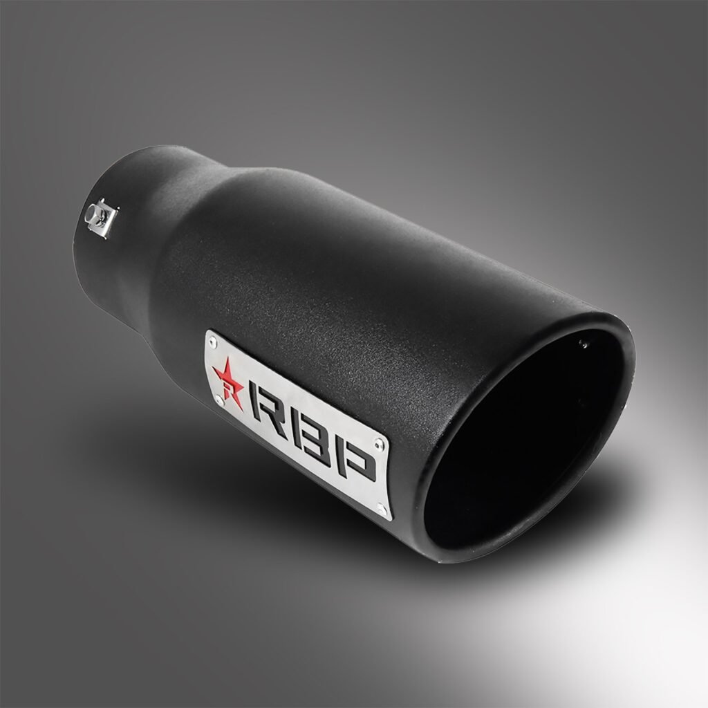 Bully matte black truck exhaust tip with a slant cut, sized for larger tailpipes and a lower truck-style sound.
