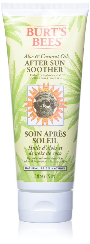Burt’s Bees after sun soother lotion used as best aloe for sunburn for dry, tight skin comfort in 2026.