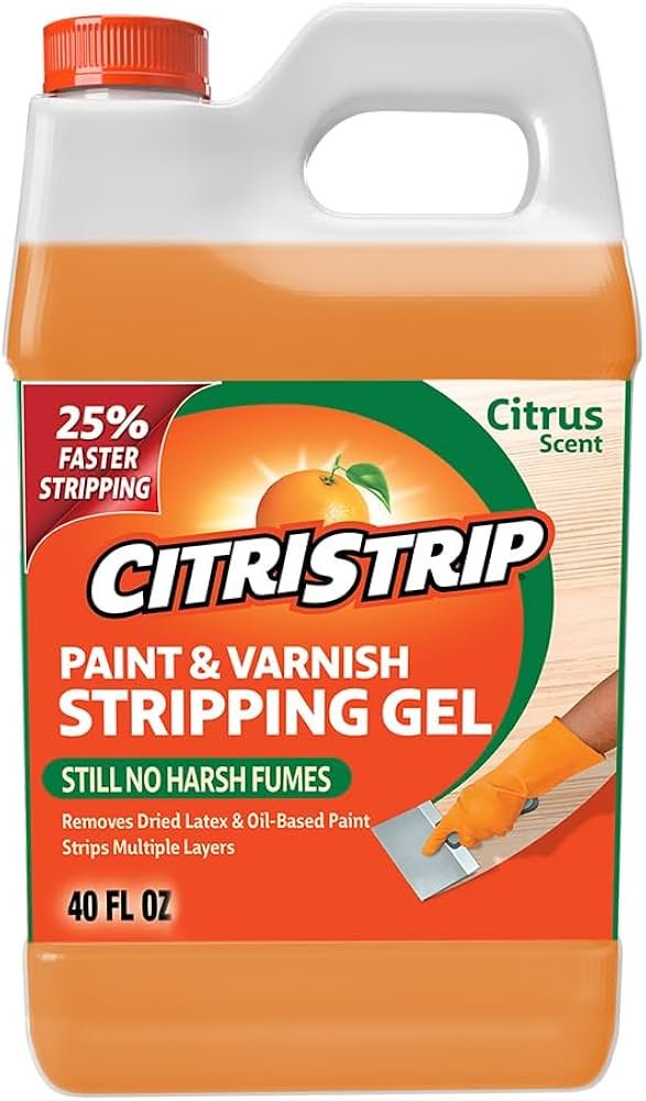Citristrip gel brushed onto painted metal hardware with softened paint ready for scraping.