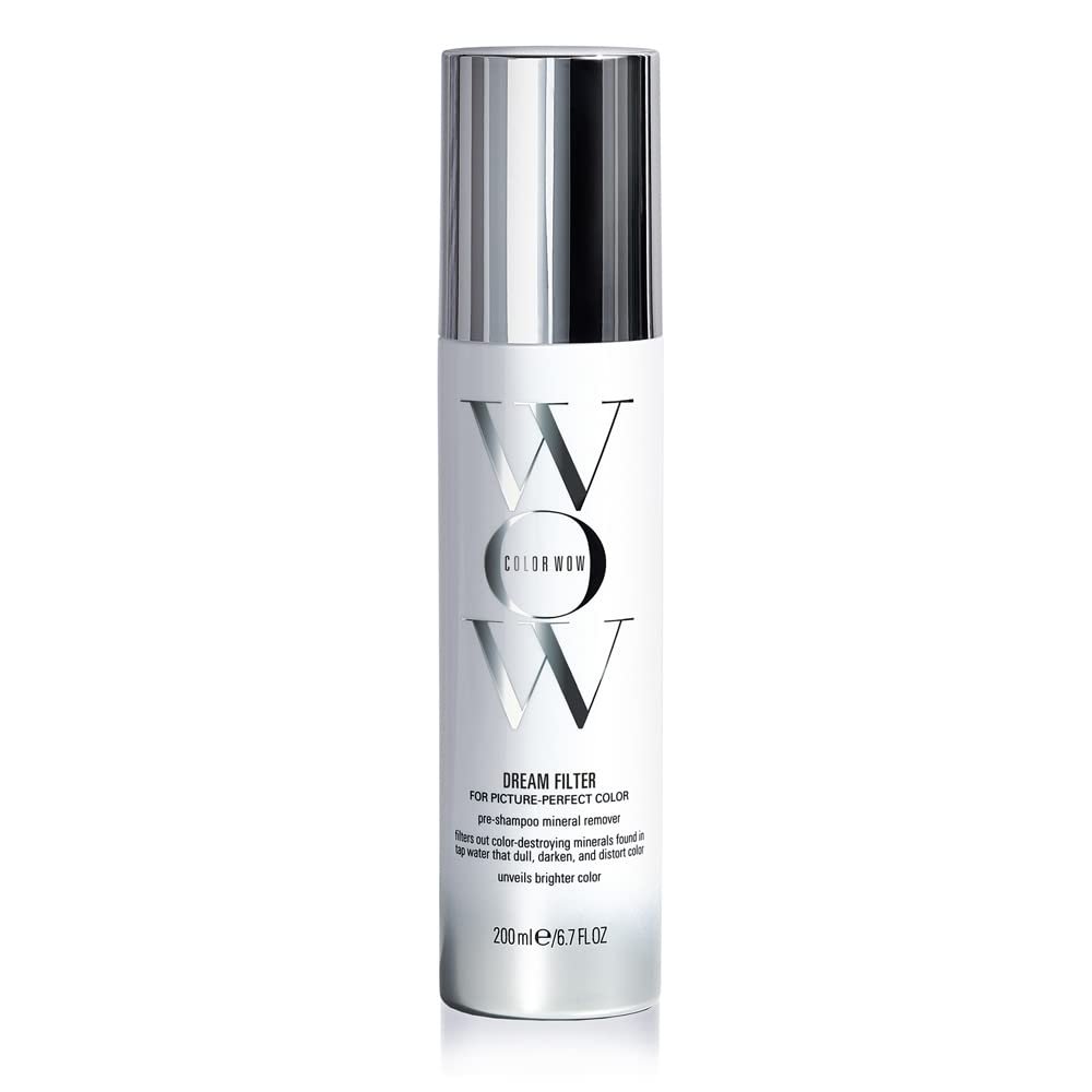 Color WOW Dream Filter pre-shampoo spray applied to highlighted hair to remove dullness and reduce yellow tones.