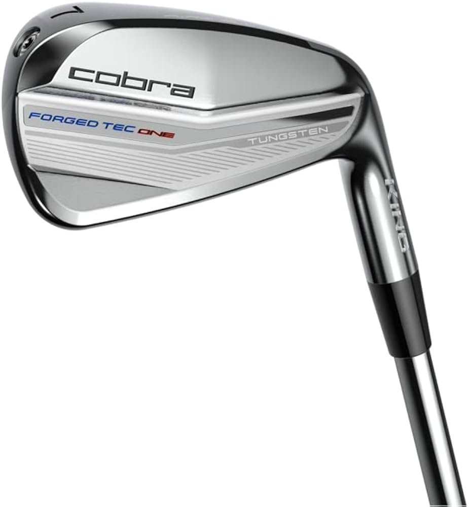 Cobra KING TEC 2025 irons showing a compact forged look, suited for a 10 handicap player wanting distance with a clean shape.