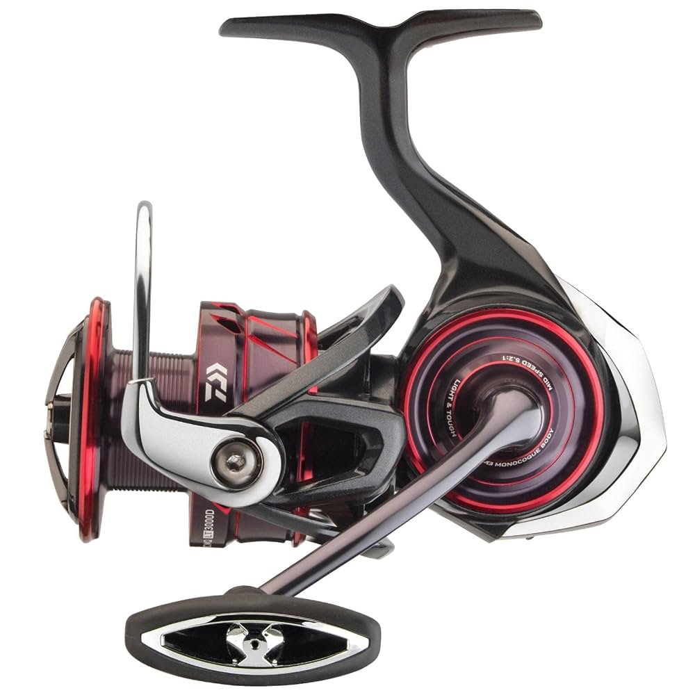 Daiwa Ballistic MQ LT spinning reel for bass finesse fishing, showing the spool profile and handle.