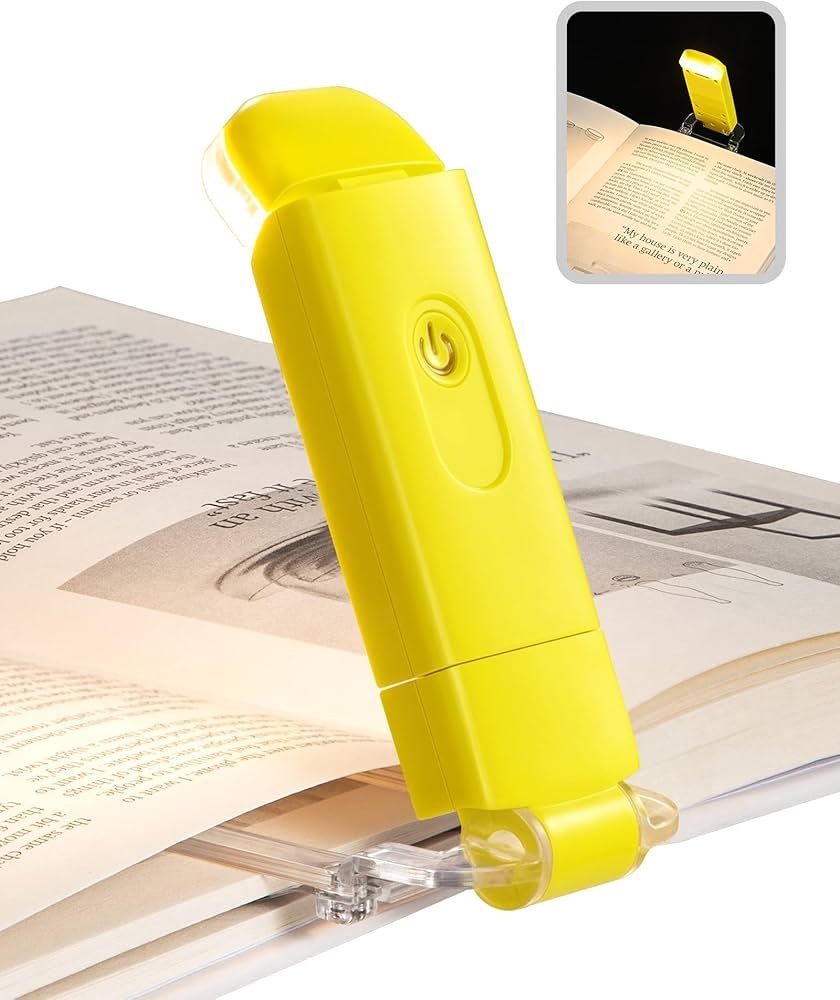 USB-rechargeable clip book light for reading in bed with low blue light and three brightness levels for clean page lighting.