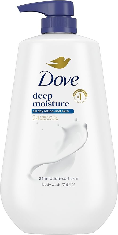 Dove Deep Moisture body wash bottle shown as a budget-friendly pick for itchy dry skin that needs a softer post-shower feel.