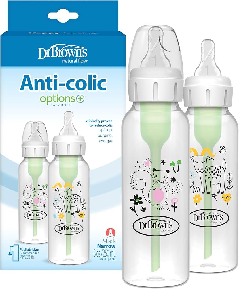 Dr. Brown’s narrow anti-colic baby bottle with internal vent system for gas relief in 2026.