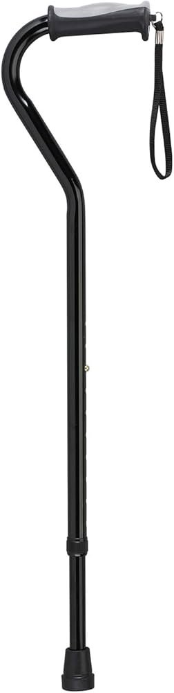 Drive Medical offset handle walking cane for balance with a curved handle and non-slip rubber tip.