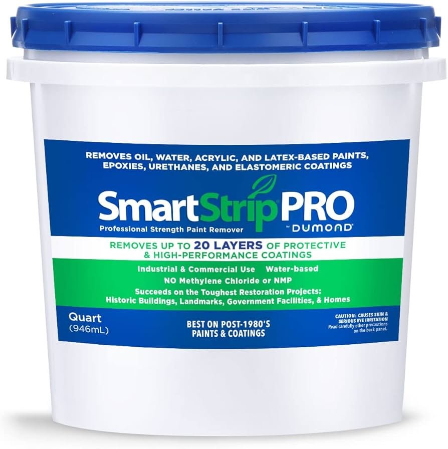 Dumond Smart Strip Pro paste applied thickly on a painted metal surface for layered paint removal.