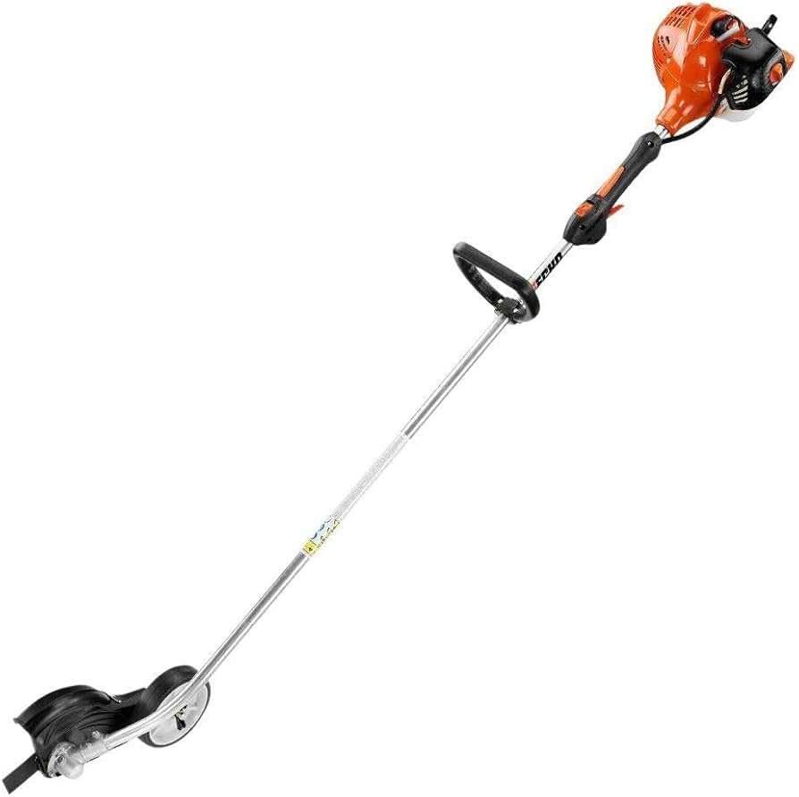 ECHO PE-225 gas lawn edger cutting a clean edge along a sidewalk for a neat lawn border.