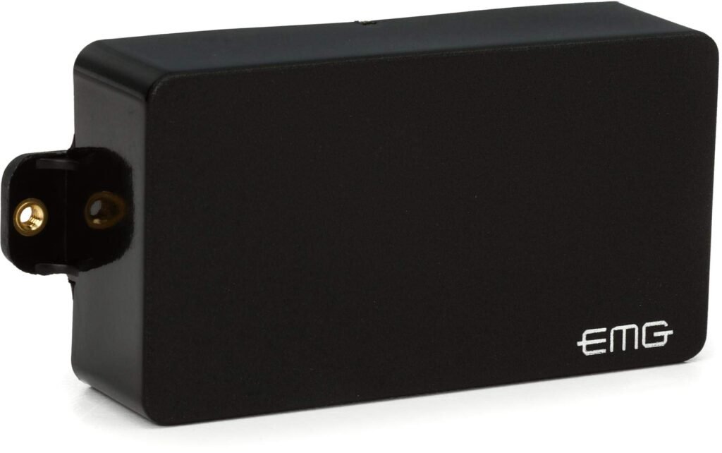 EMG 81 active humbucker in the bridge position of a metal-style guitar, shown as a best pickups for guitar option for 2026.