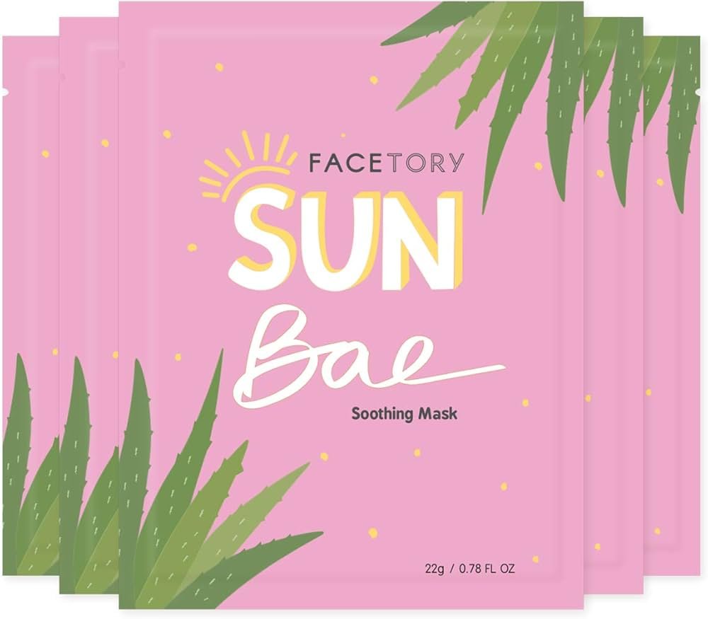 FaceTory Sun Bae aloe sheet mask used as best aloe for sunburn for facial redness and cooling in 2026.