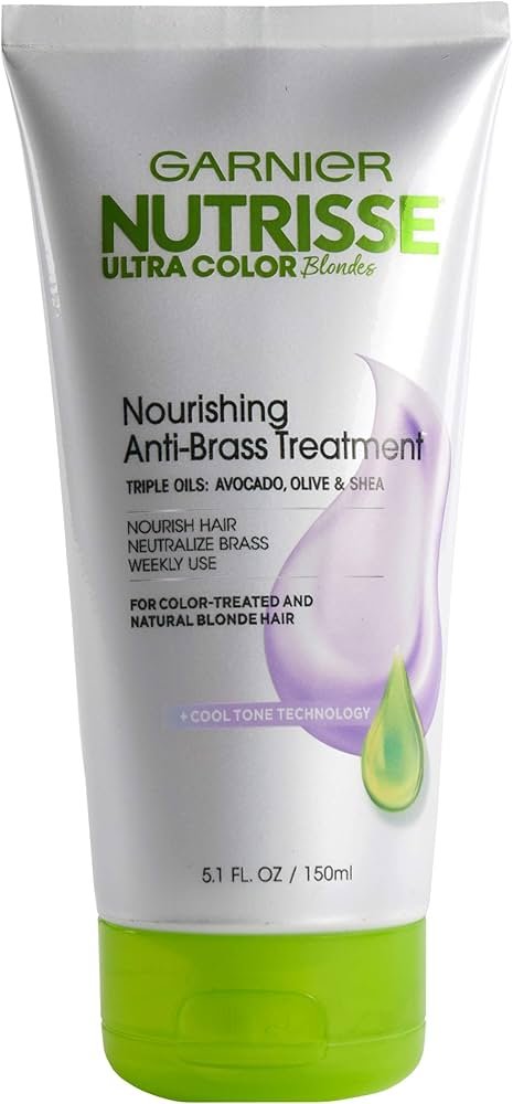 Garnier Nutrisse anti-brass toner kit used at home to reduce warm tones in blonde hair on a budget.