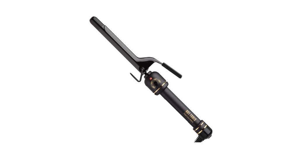 Hot Tools 3/4-inch curling iron styling short hair into classic curls, with a compact barrel for close-to-root shaping.