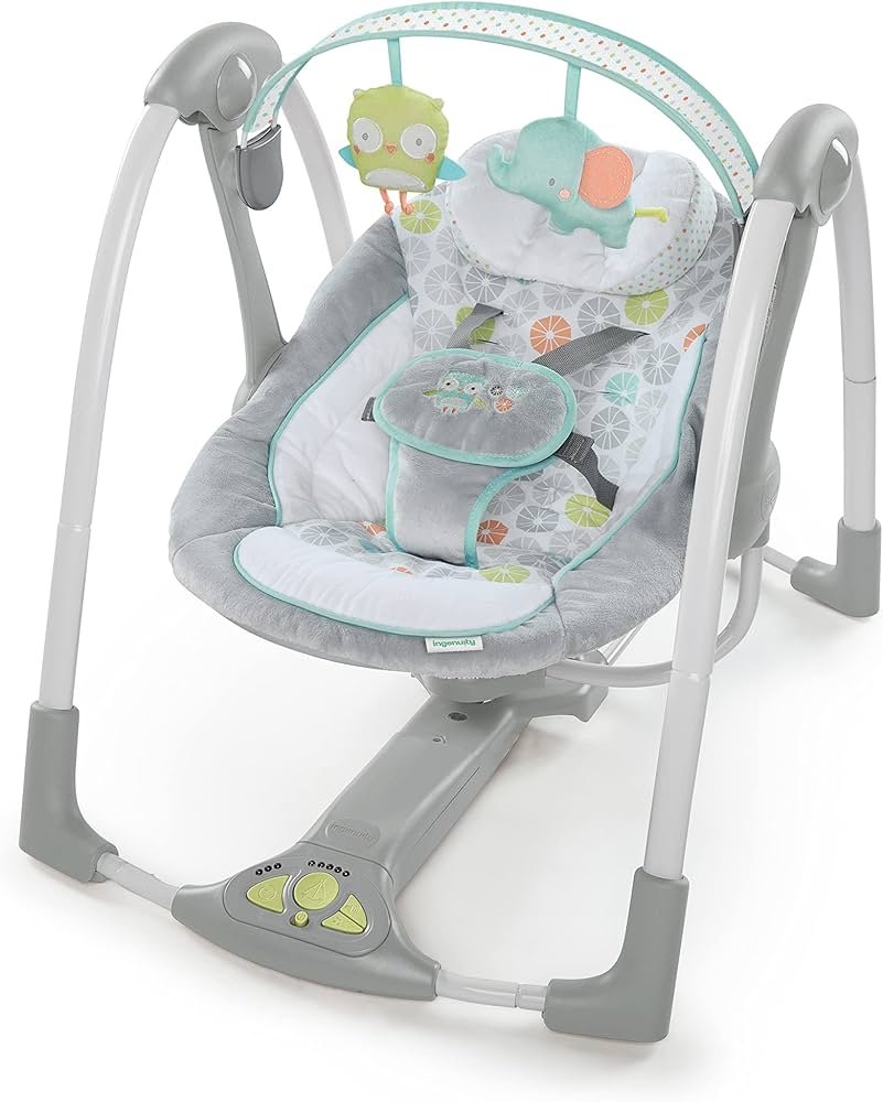 Ingenuity portable baby swing with a compact frame designed for small spaces and travel.