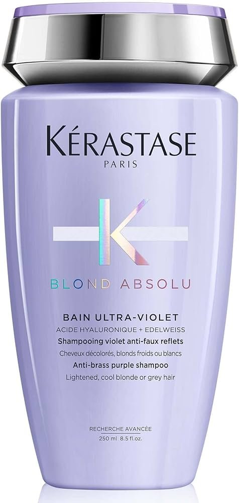 Kérastase purple shampoo bottle for white hair toning, shown as a best toner for white hair wash-day option.