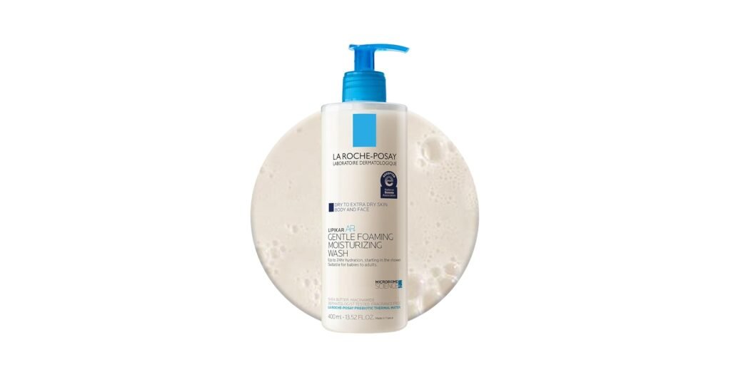 La Roche-Posay Lipikar Wash AP+ bottle for itchy dry skin and very dry sensitive skin, with a creamy cream-to-foam texture.
