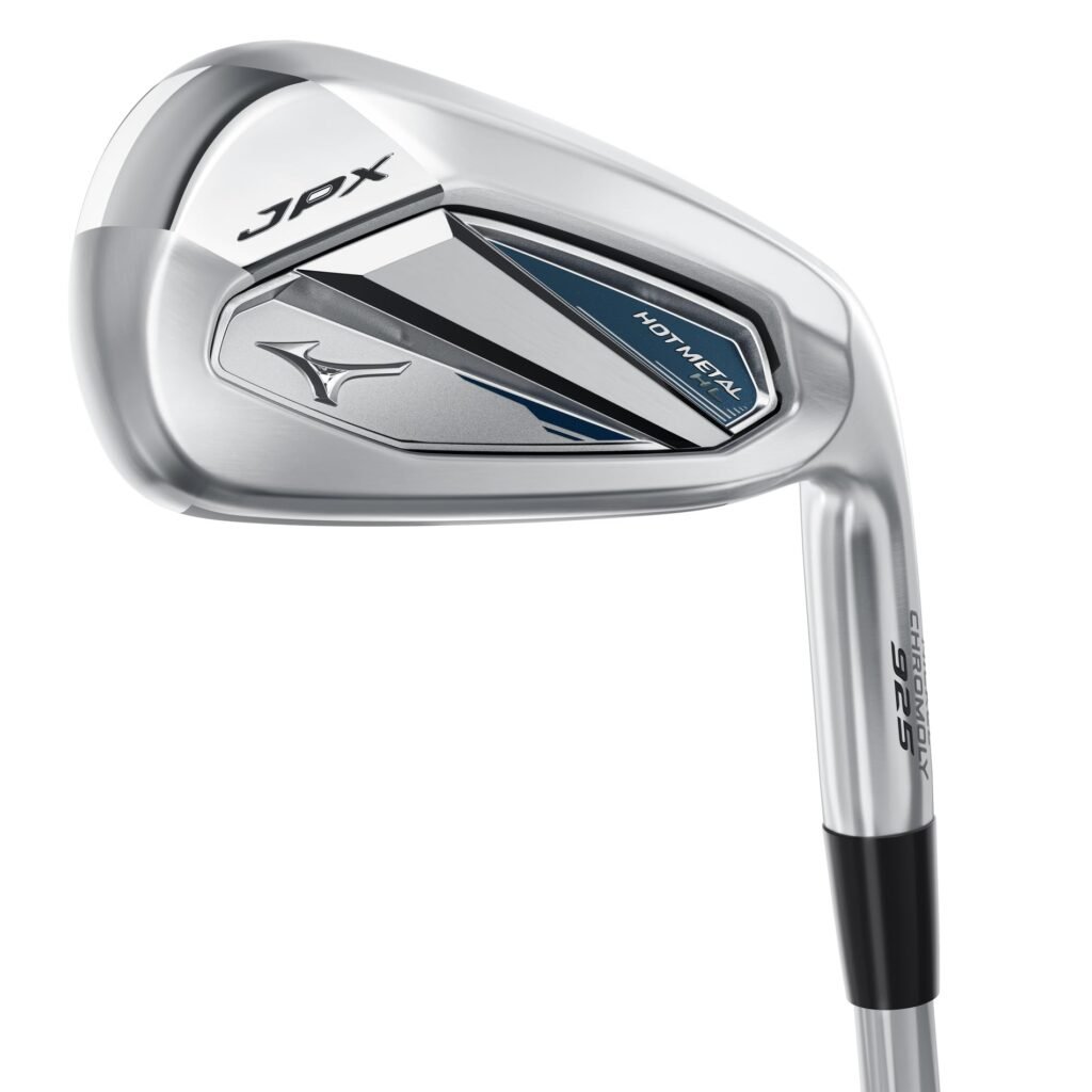 Mizuno JPX925 Hot Metal irons shown in hand with a cavity-back design for easy launch and steady carry.