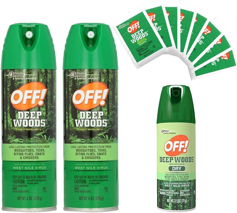 OFF! Deep Woods DEET tick repellent spray and wipes for humans, shown as a strong option for outdoor protection.